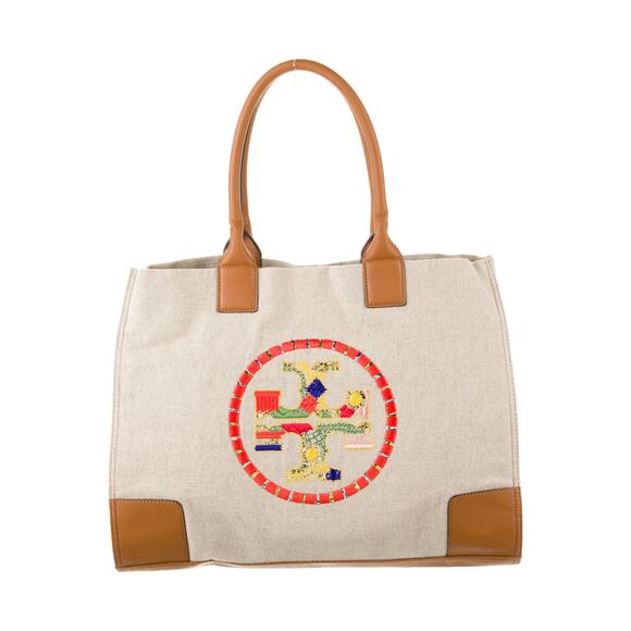 EUC Tory Burch Limited Edition Hawaii Embroidered Canvas Leather Boho Tote Bag - Picture 2 of 10